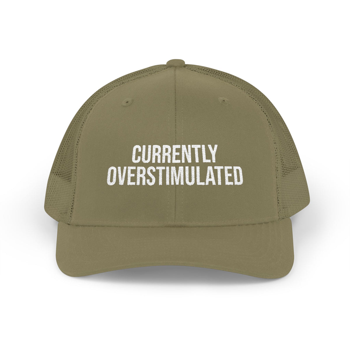 "Currently Overstimulated" Snapback Trucker Cap — Funny Statement Mesh Hat