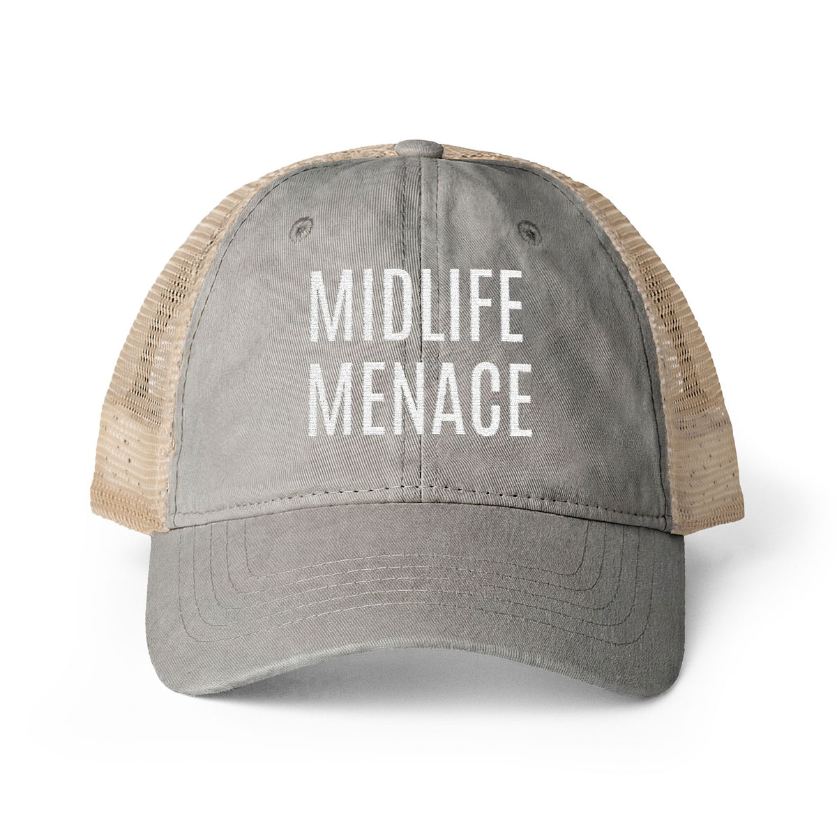 "MIDLIFE MENACE" Women's Washed Mesh-Back Cap
