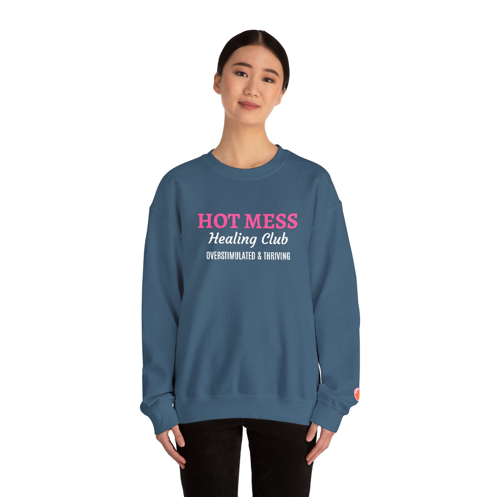 Hot Mess Crewneck Sweatshirt — Funny Graphic White Pullover