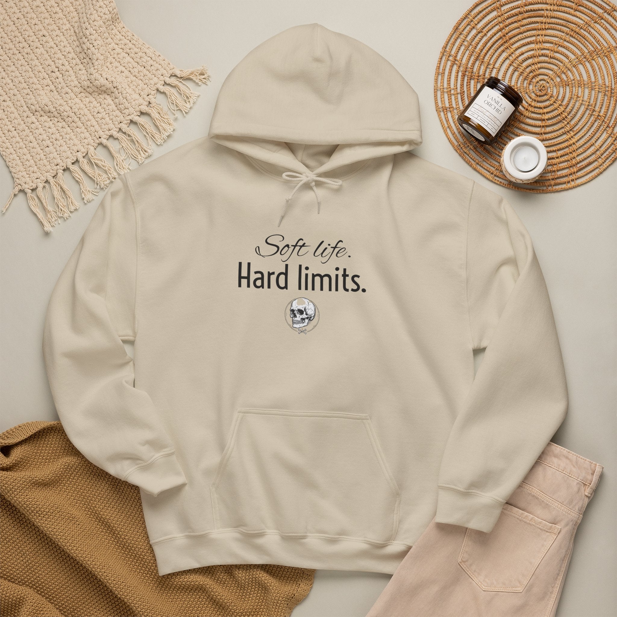 Hoodie — "Soft Life. Hard Limits." Minimalist Script Pullover