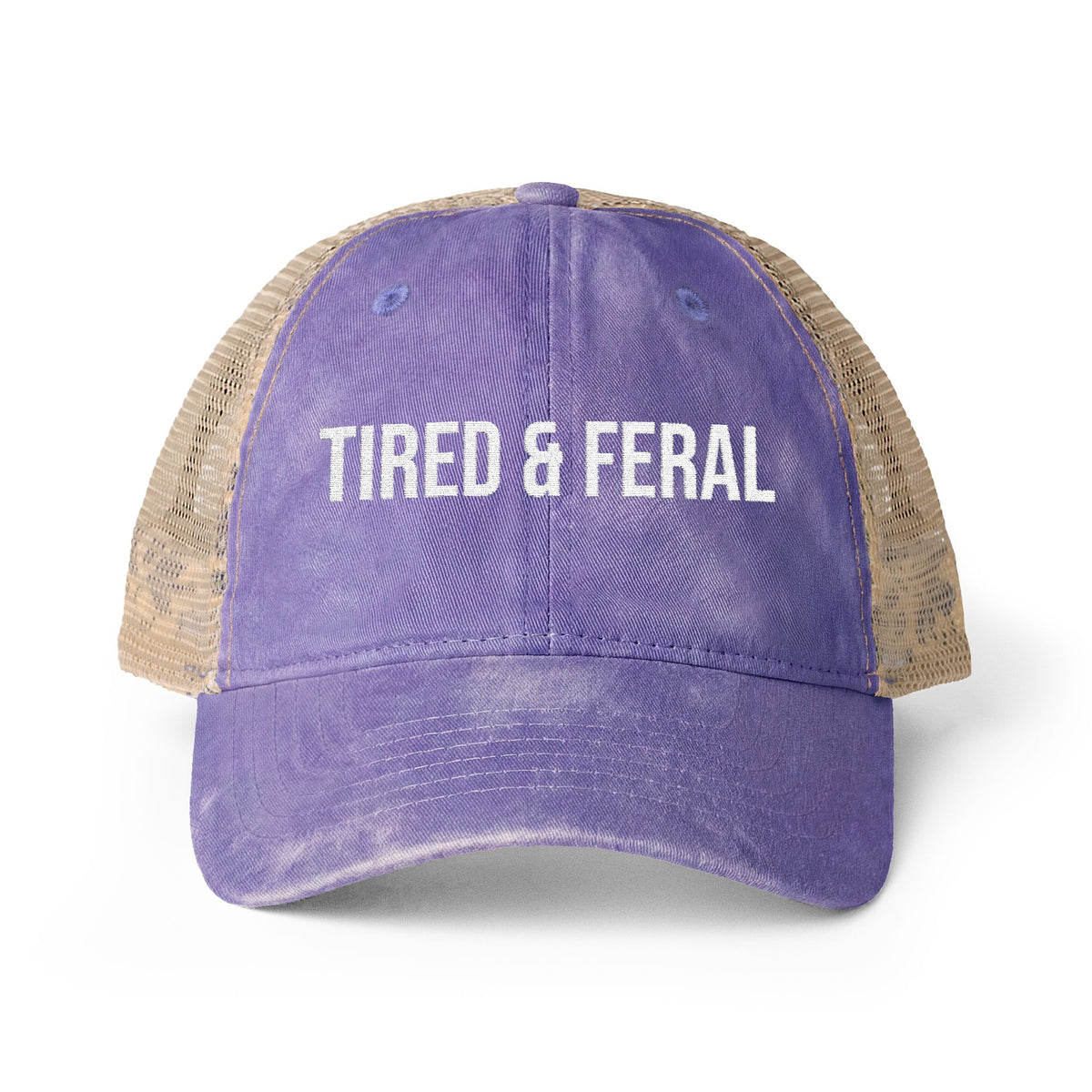 "TIRED & FERAL" Women's Washed Mesh-Back Cap