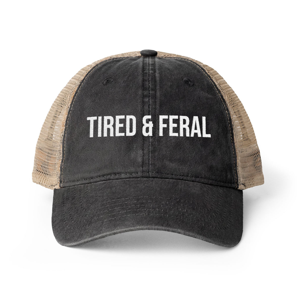 "TIRED & FERAL" Women's Washed Mesh-Back Cap