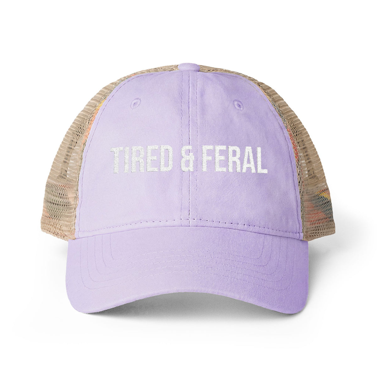 "TIRED & FERAL" Women's Washed Mesh-Back Cap