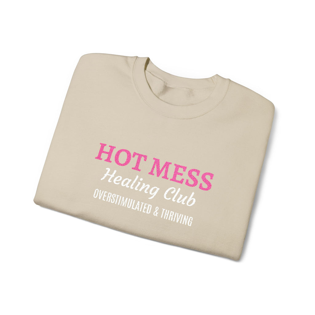 Hot Mess Crewneck Sweatshirt — Funny Graphic White Pullover