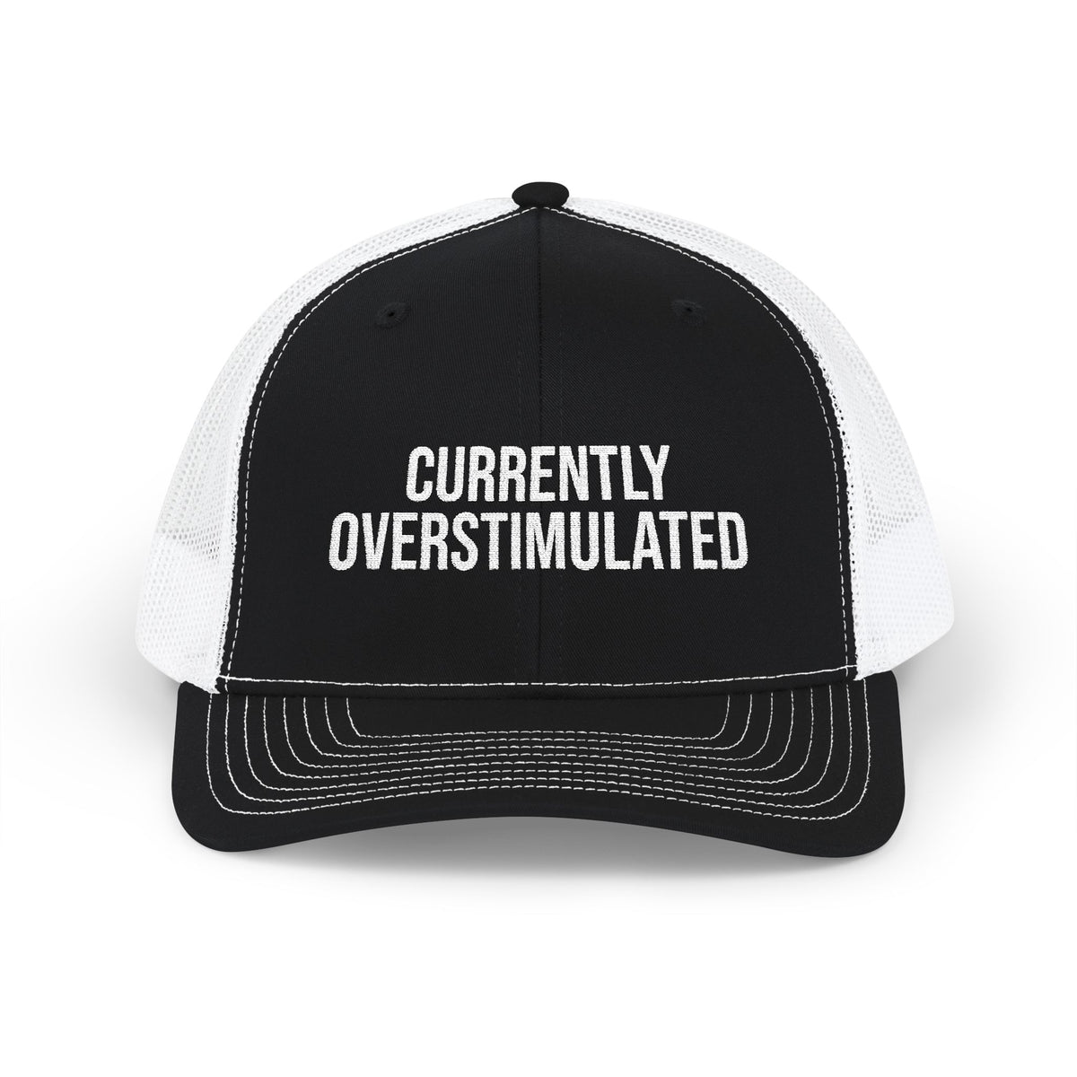 "Currently Overstimulated" Snapback Trucker Cap — Funny Statement Mesh Hat