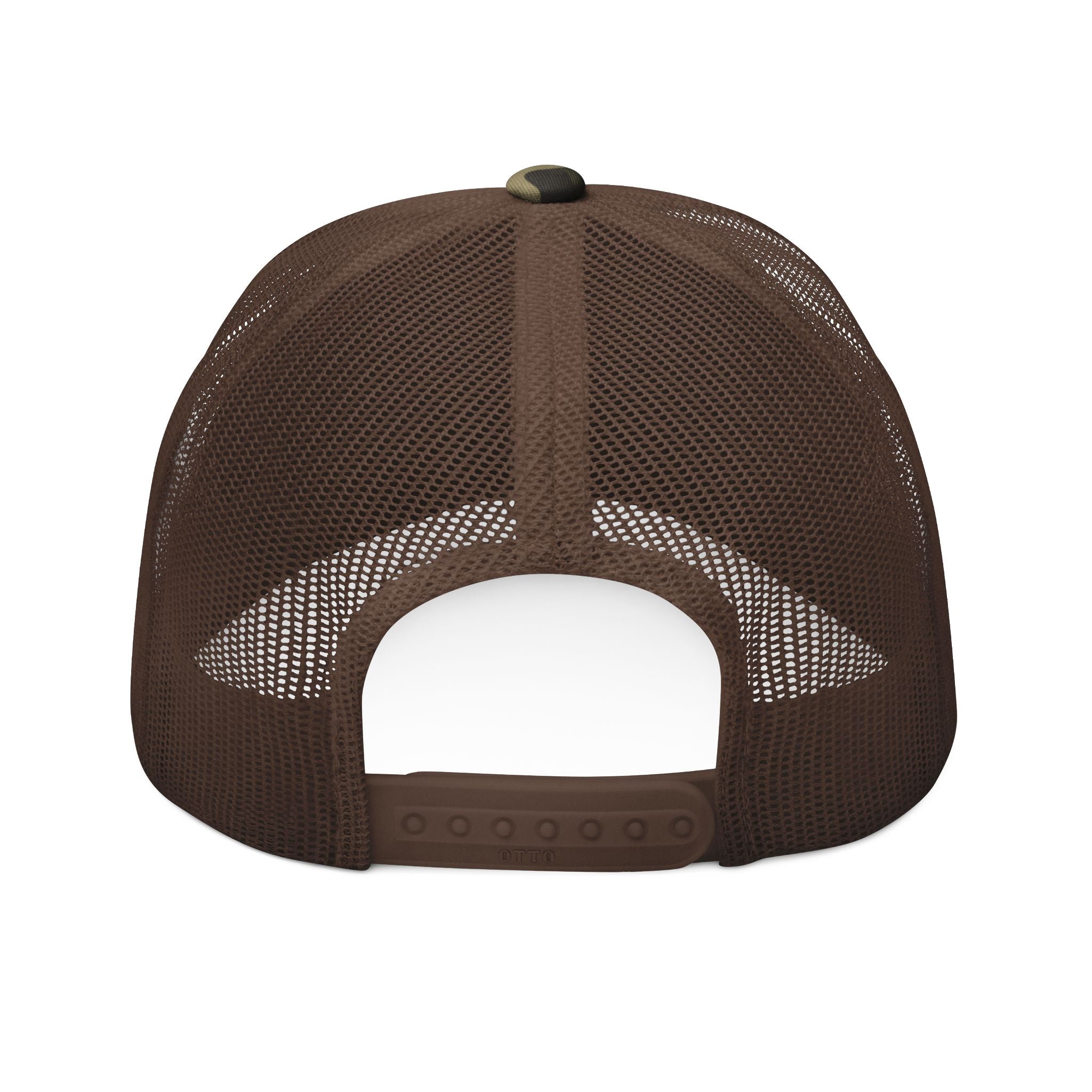 Trucker Hat — Camo Embroidered “Practicing My Throat Punch”