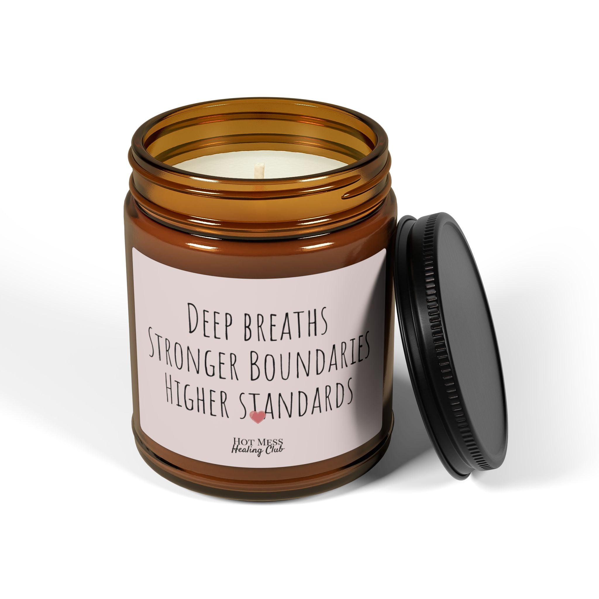 Scented Soy Candle — "Deep Breaths, Stronger Boundaries, Higher Standards" (Amber Jar)
