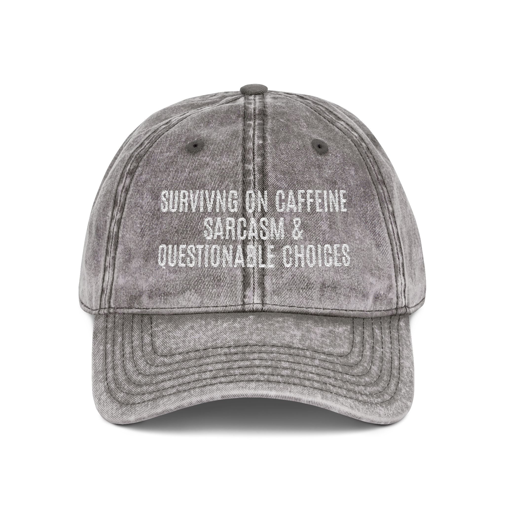 Vintage Embroidered Cap — 'Surviving on Caffeine, Sarcasm & Questionable Choices'