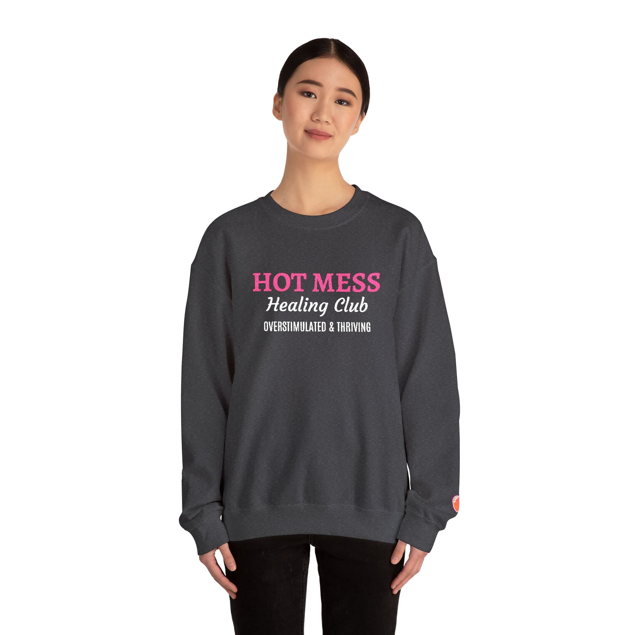 Hot Mess Crewneck Sweatshirt — Funny Graphic White Pullover