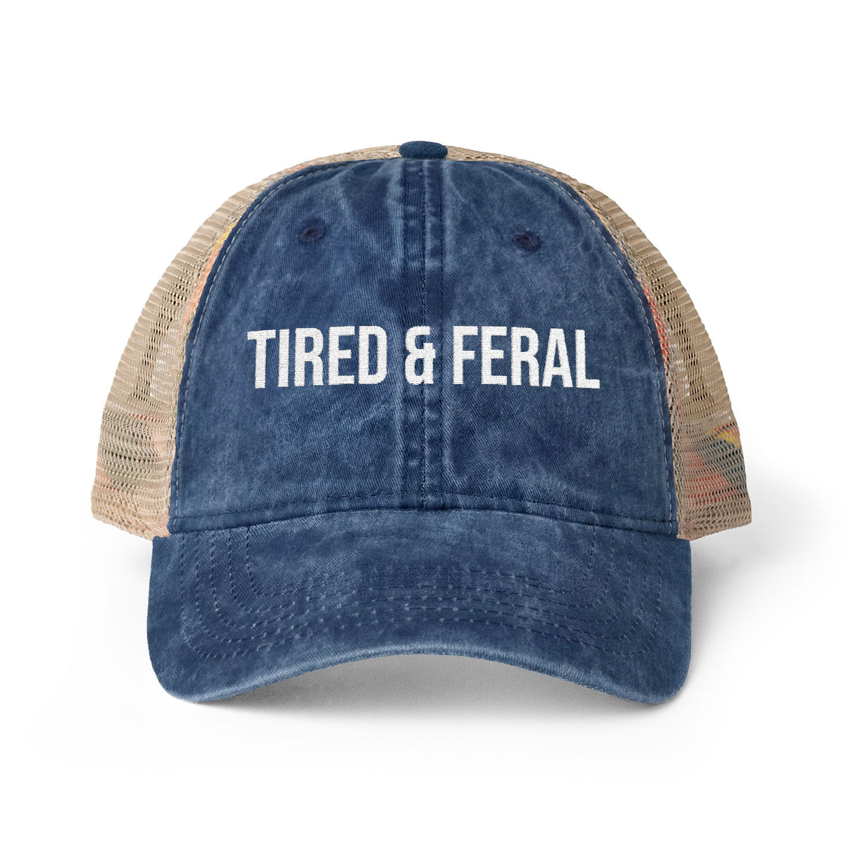 "TIRED & FERAL" Women's Washed Mesh-Back Cap