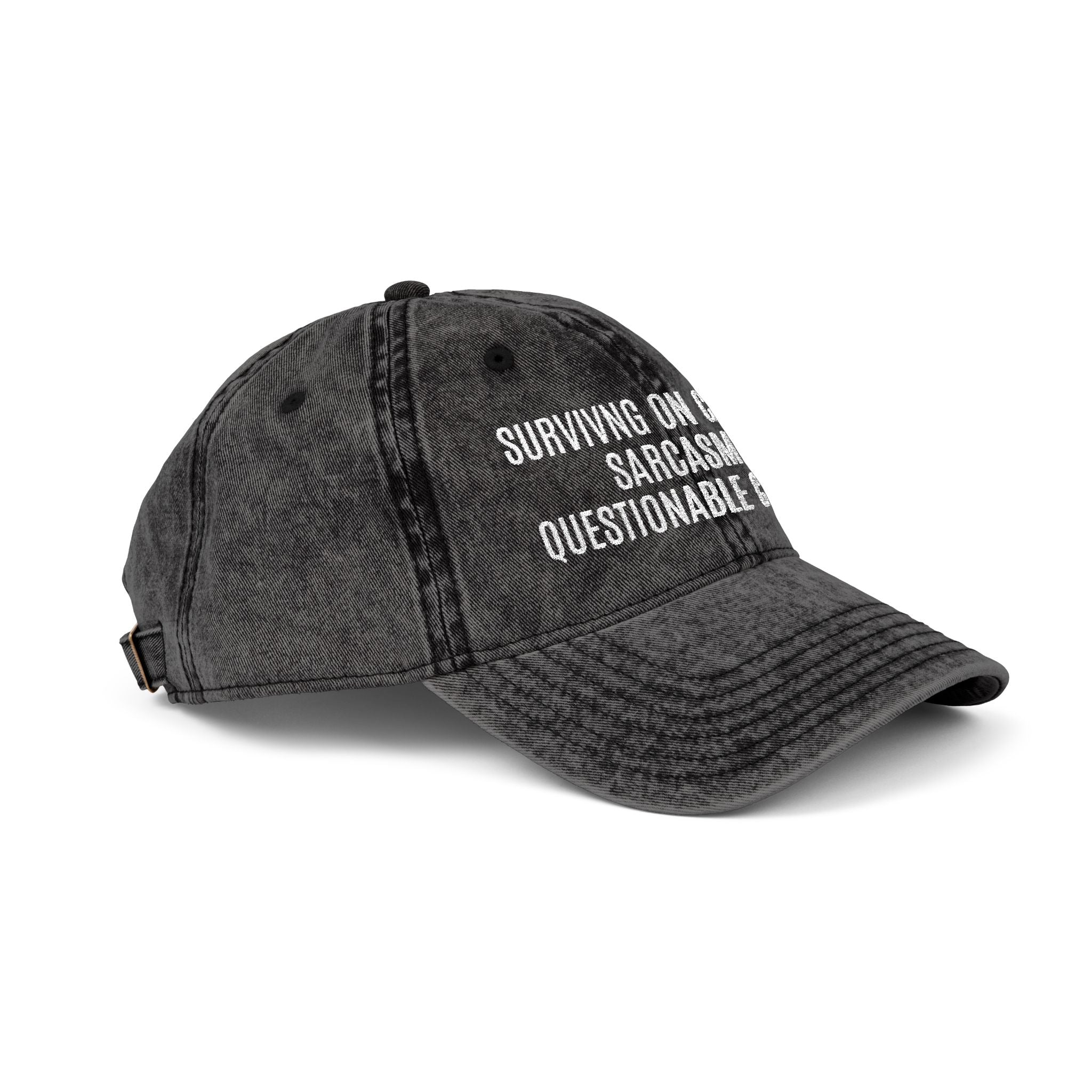 Vintage Embroidered Cap — 'Surviving on Caffeine, Sarcasm & Questionable Choices'