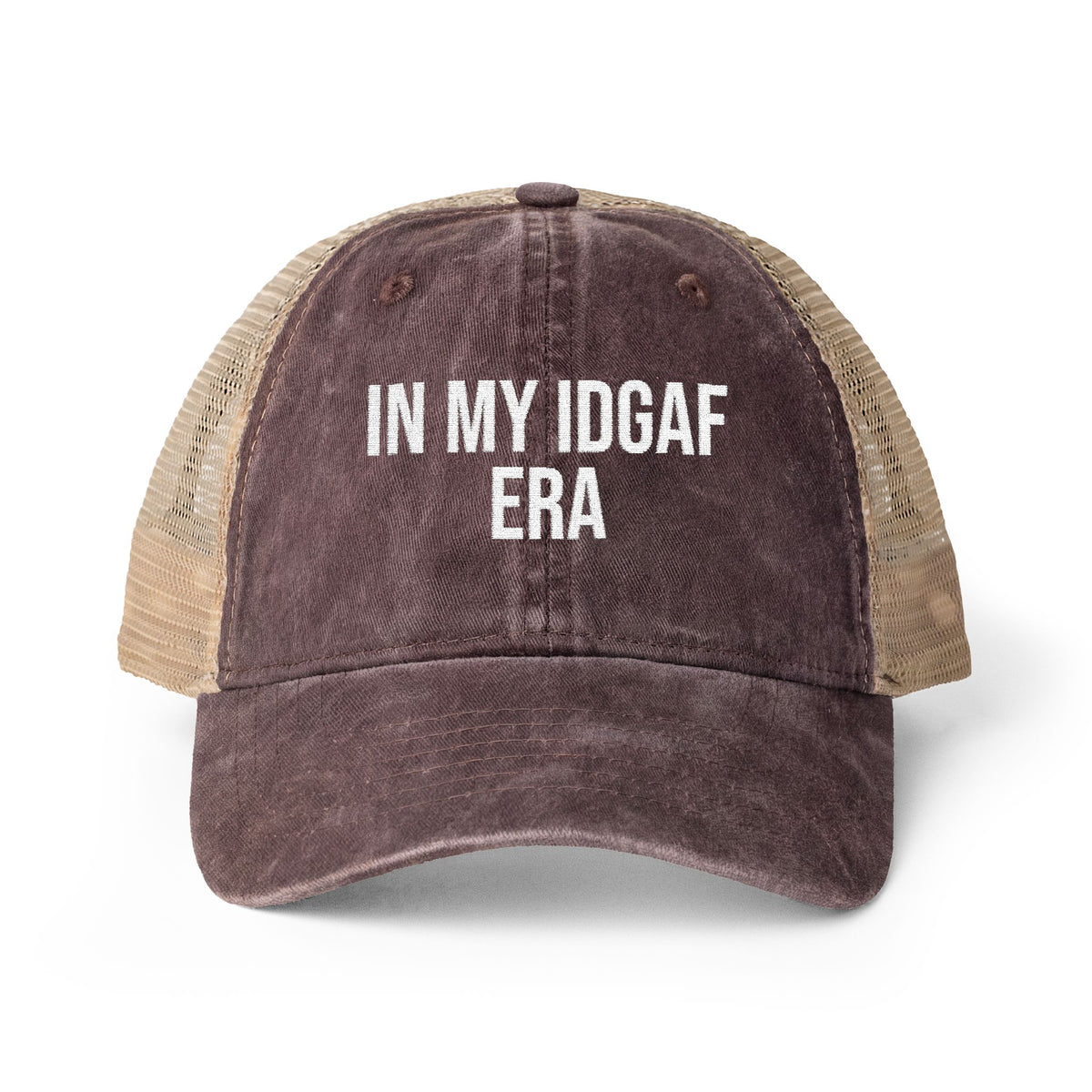"IN MY IDGAF ERA" Women's Washed Mesh-Back Cap
