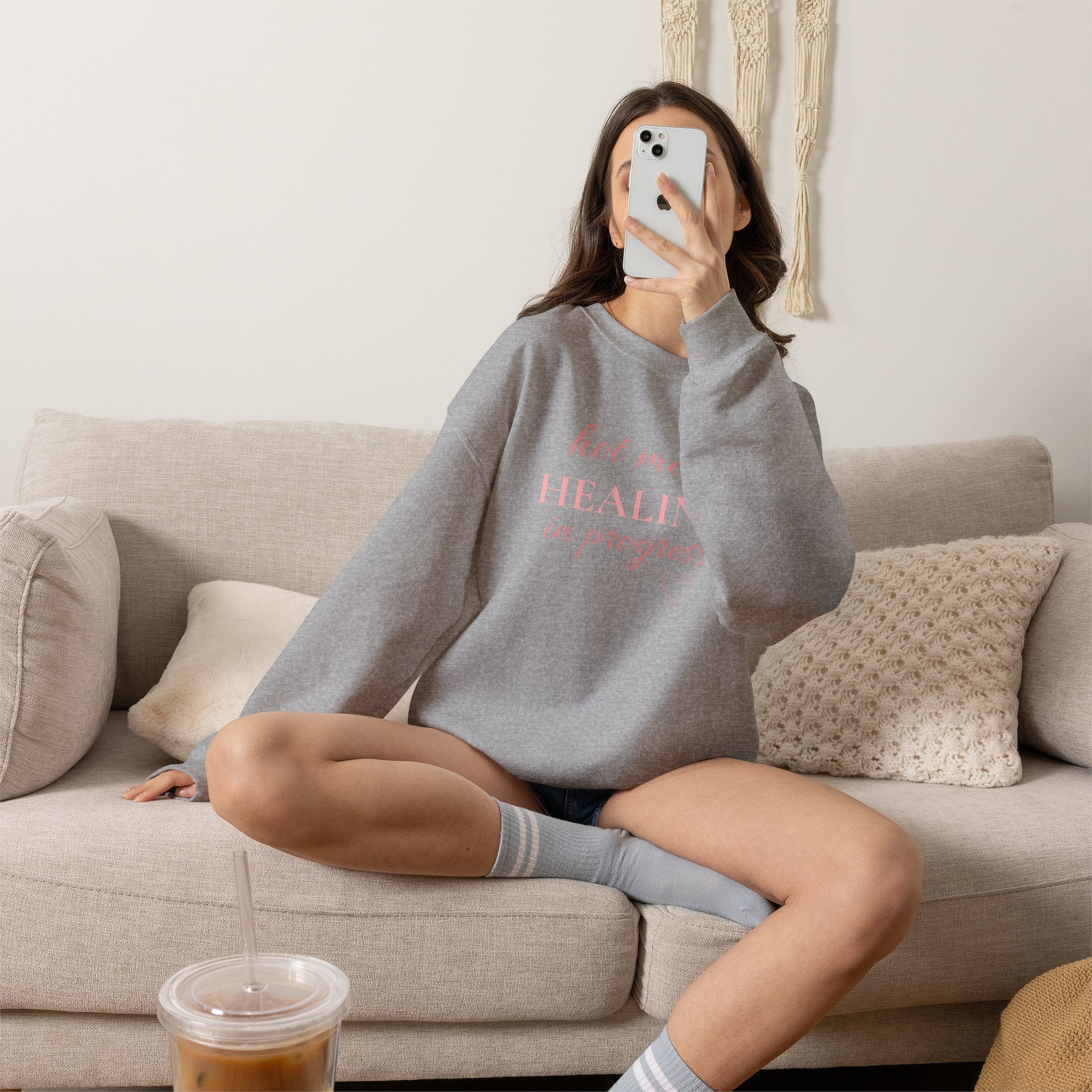 Crewneck Sweatshirt - "Hot Mess, Healing In Progress" Inspirational Pullover