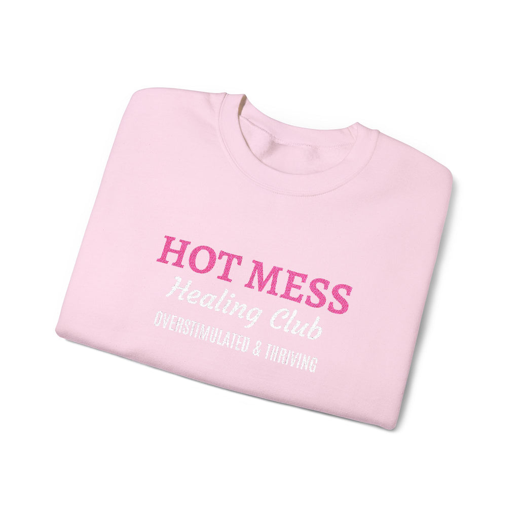Hot Mess Crewneck Sweatshirt — Funny Graphic White Pullover