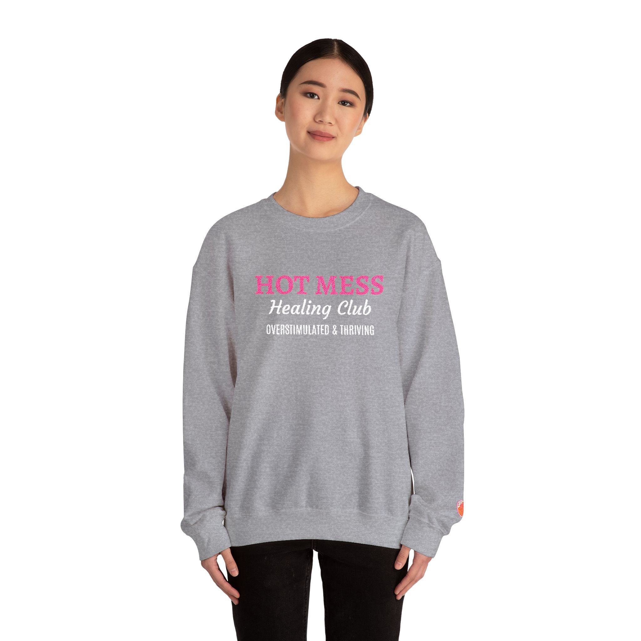 Hot Mess Crewneck Sweatshirt — Funny Graphic White Pullover