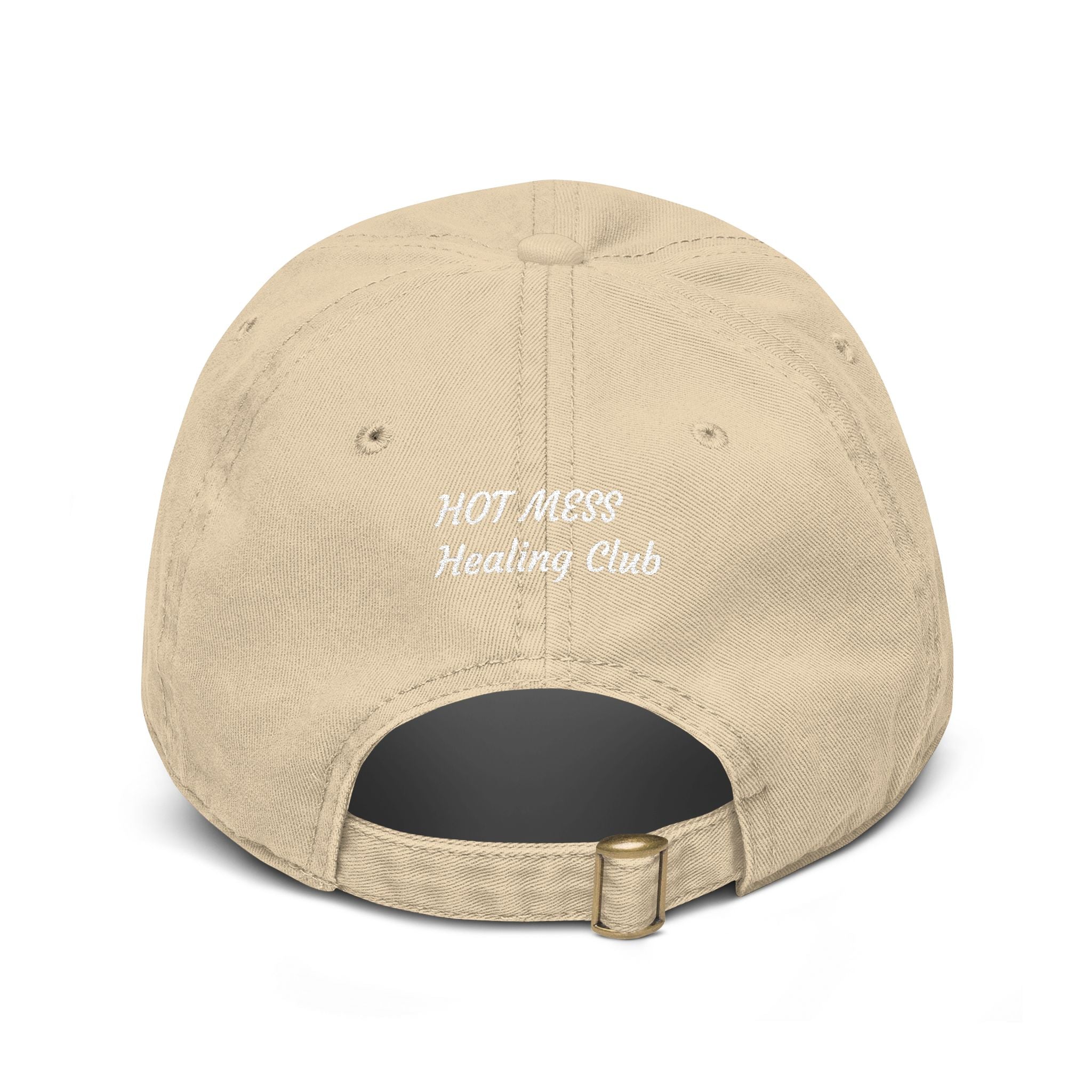 Washed Baseball Cap — “Good moms say bad words” Embroidered Mom Hat (Hot Mess Healing Club Back)