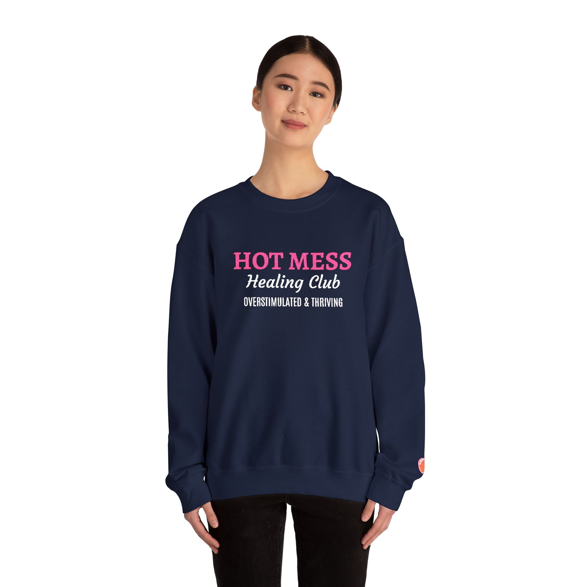 Hot Mess Crewneck Sweatshirt — Funny Graphic White Pullover