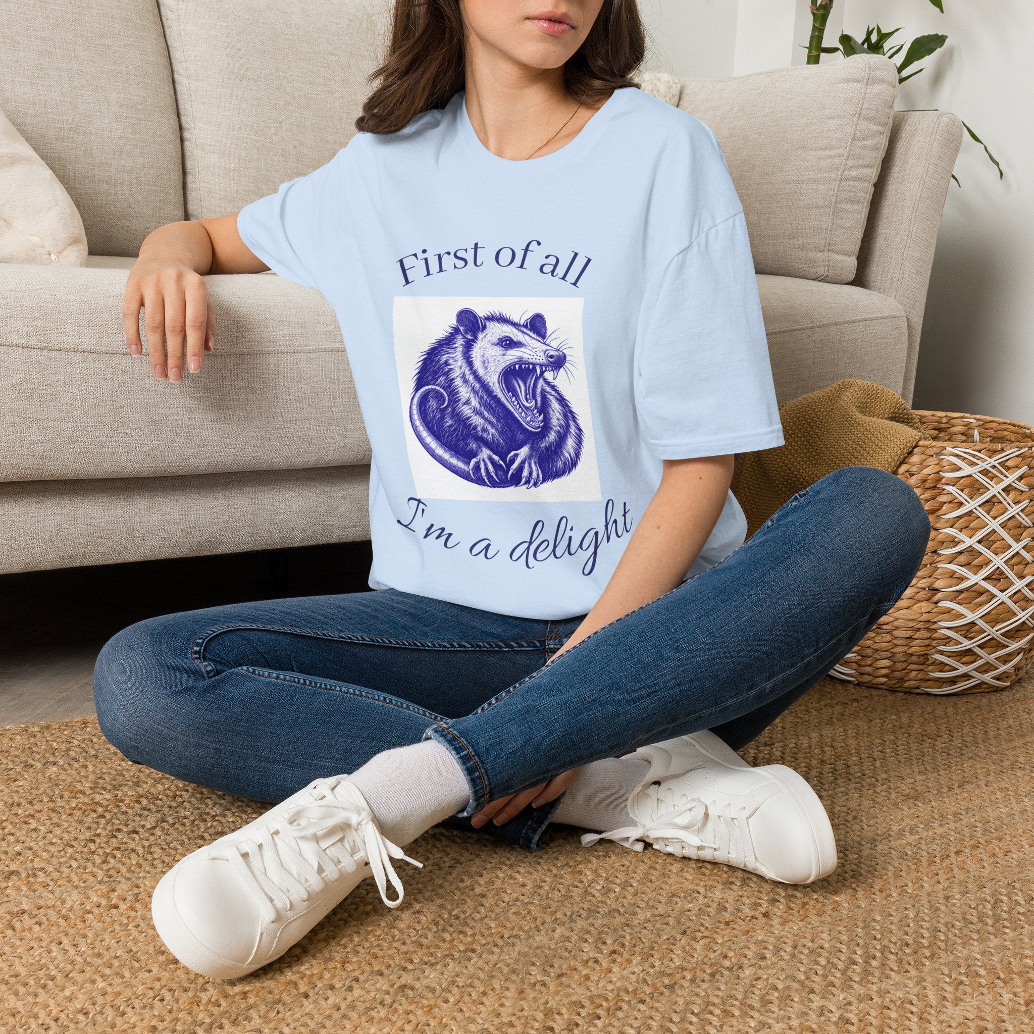 T-Shirt — “First of All, I’m a Delight” Possum Graphic Tee