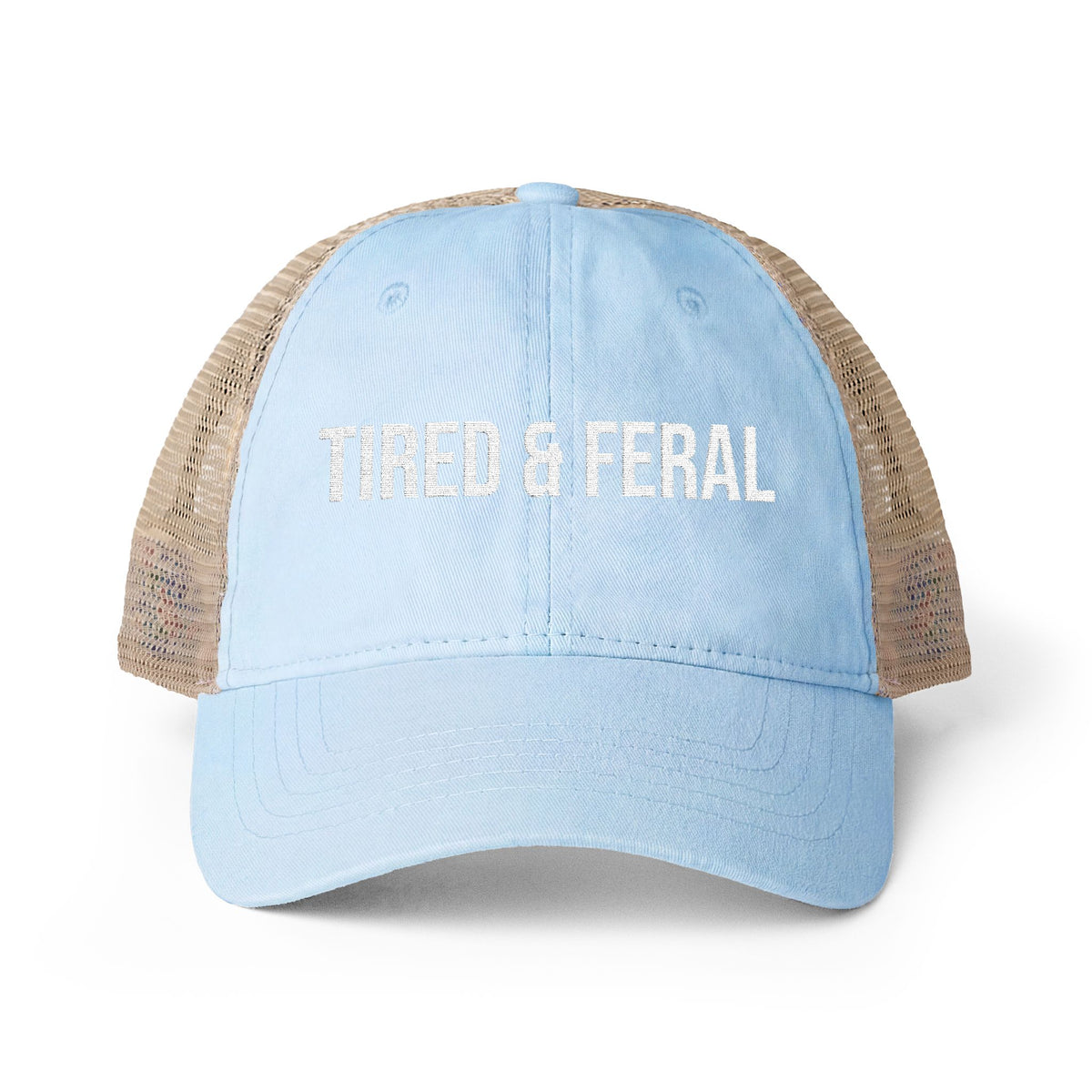 "TIRED & FERAL" Women's Washed Mesh-Back Cap
