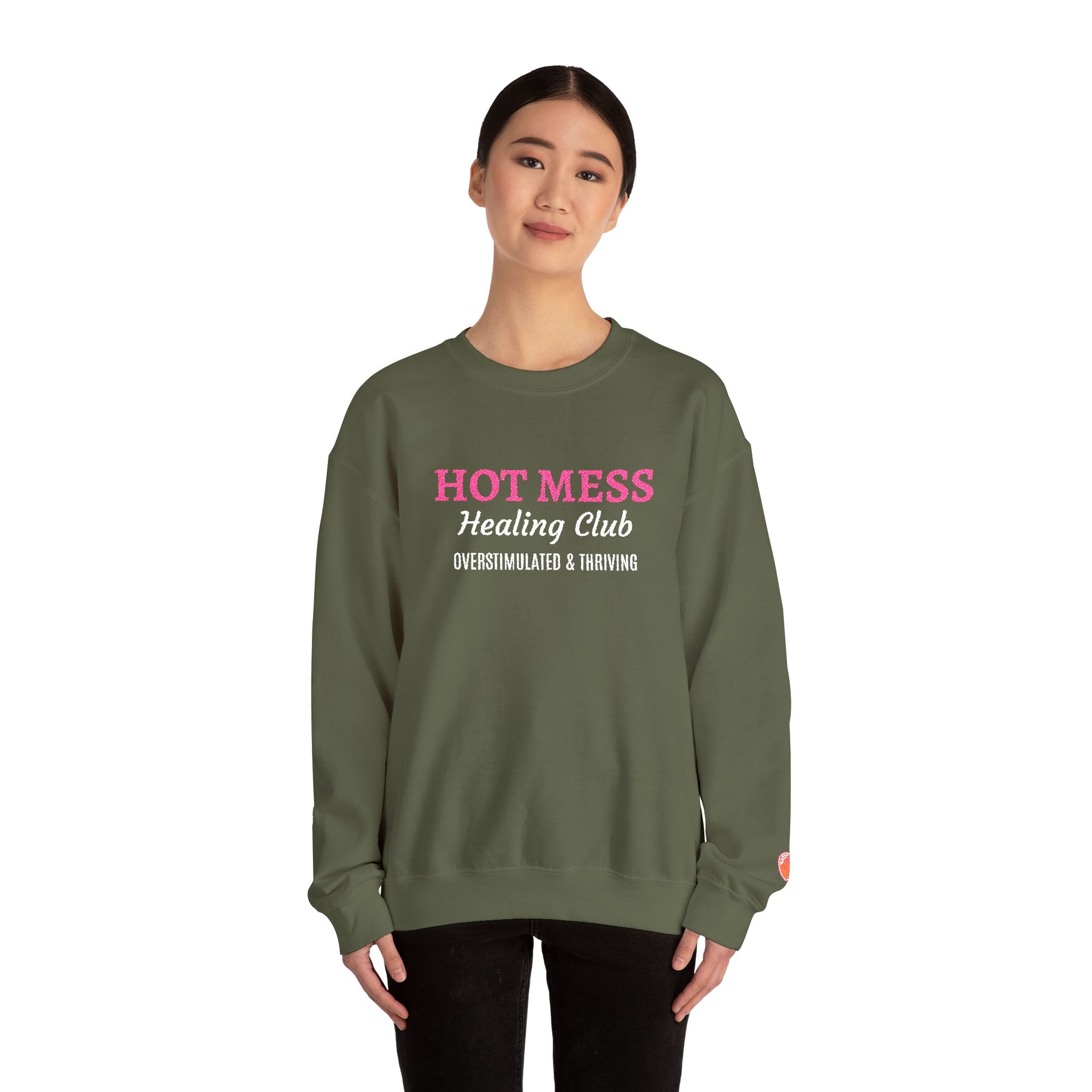 Hot Mess Crewneck Sweatshirt — Funny Graphic White Pullover
