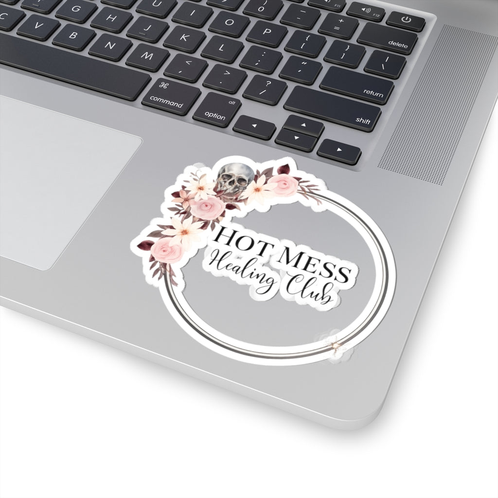 Hot Mess Healing Club Logo Sticker – Floral Skull Decorative Decal