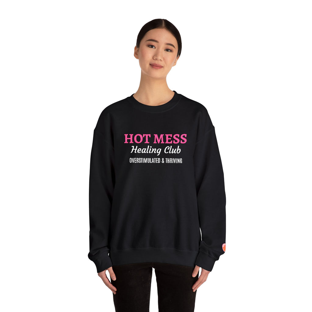 Hot Mess Crewneck Sweatshirt — Funny Graphic White Pullover