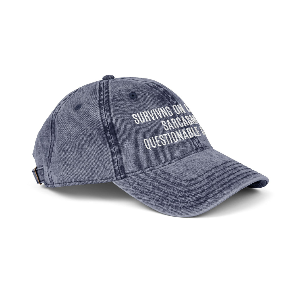 Vintage Embroidered Cap — 'Surviving on Caffeine, Sarcasm & Questionable Choices'