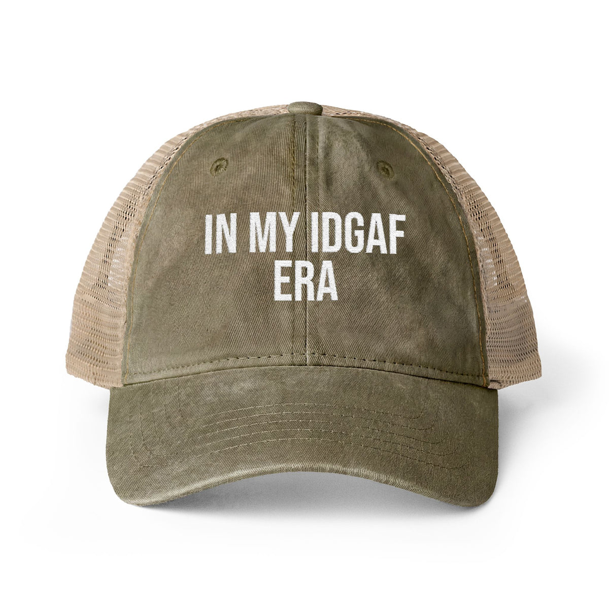 "IN MY IDGAF ERA" Women's Washed Mesh-Back Cap