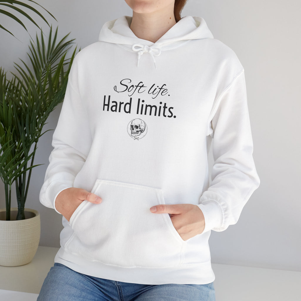Hoodie — "Soft Life. Hard Limits." Minimalist Script Pullover