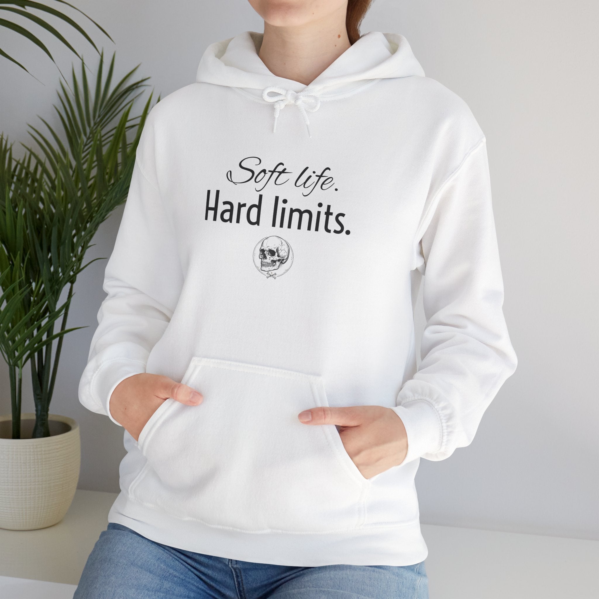 Hoodie — "Soft Life. Hard Limits." Minimalist Script Pullover