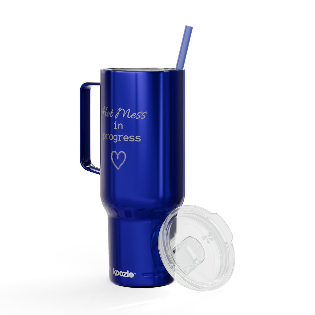 Insulated Tumbler with Lid, 40oz (Engraving)- "Hot Mess in Progress"