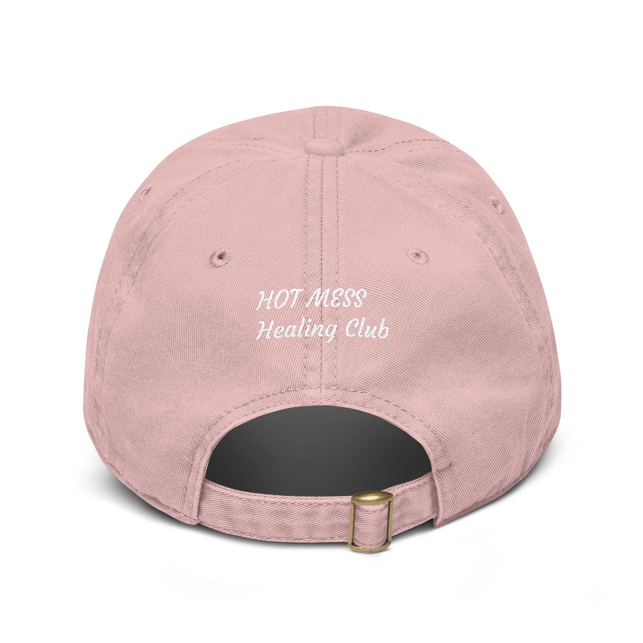 Washed Baseball Cap — “Good moms say bad words” Embroidered Mom Hat (Hot Mess Healing Club Back)