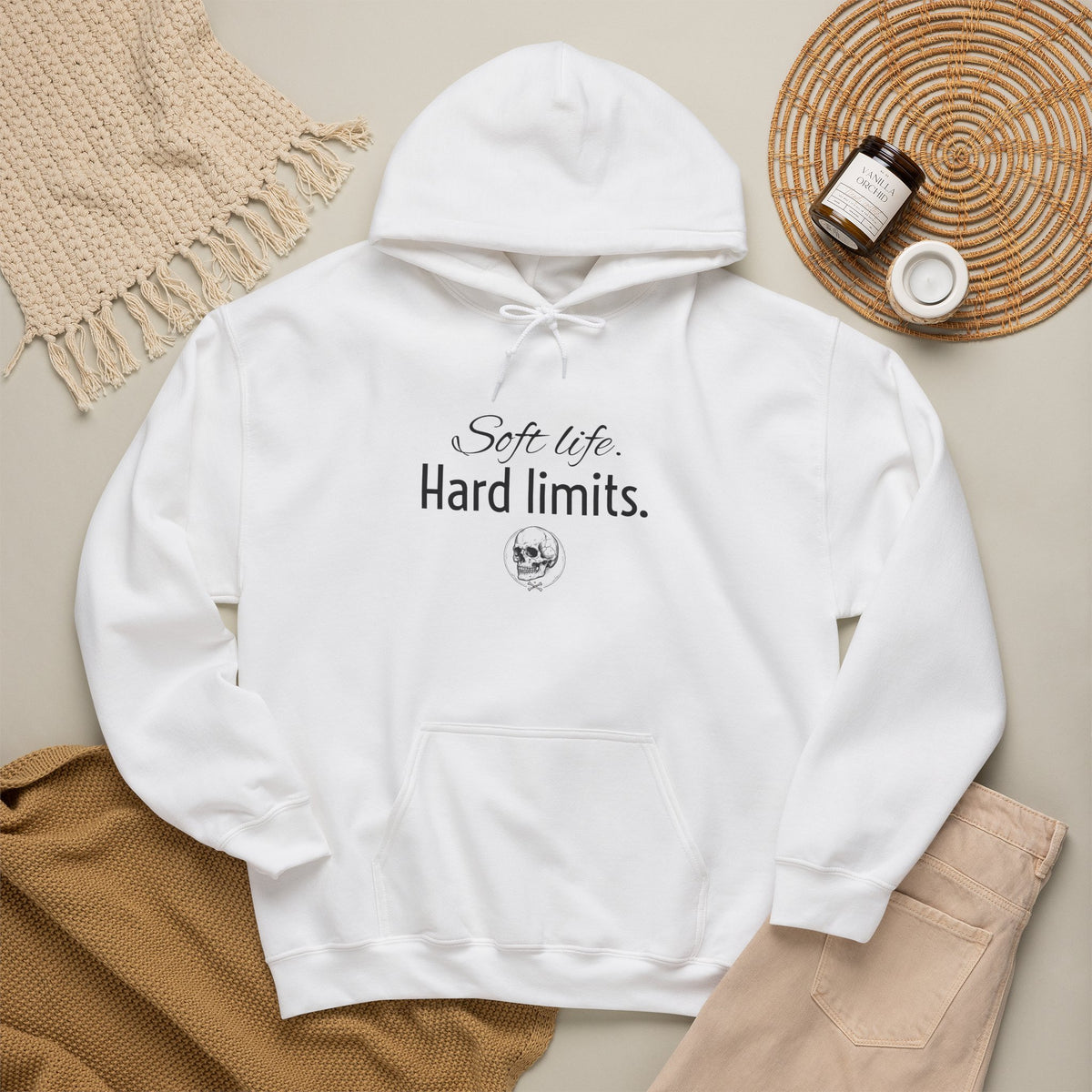 Hoodie — "Soft Life. Hard Limits." Minimalist Script Pullover