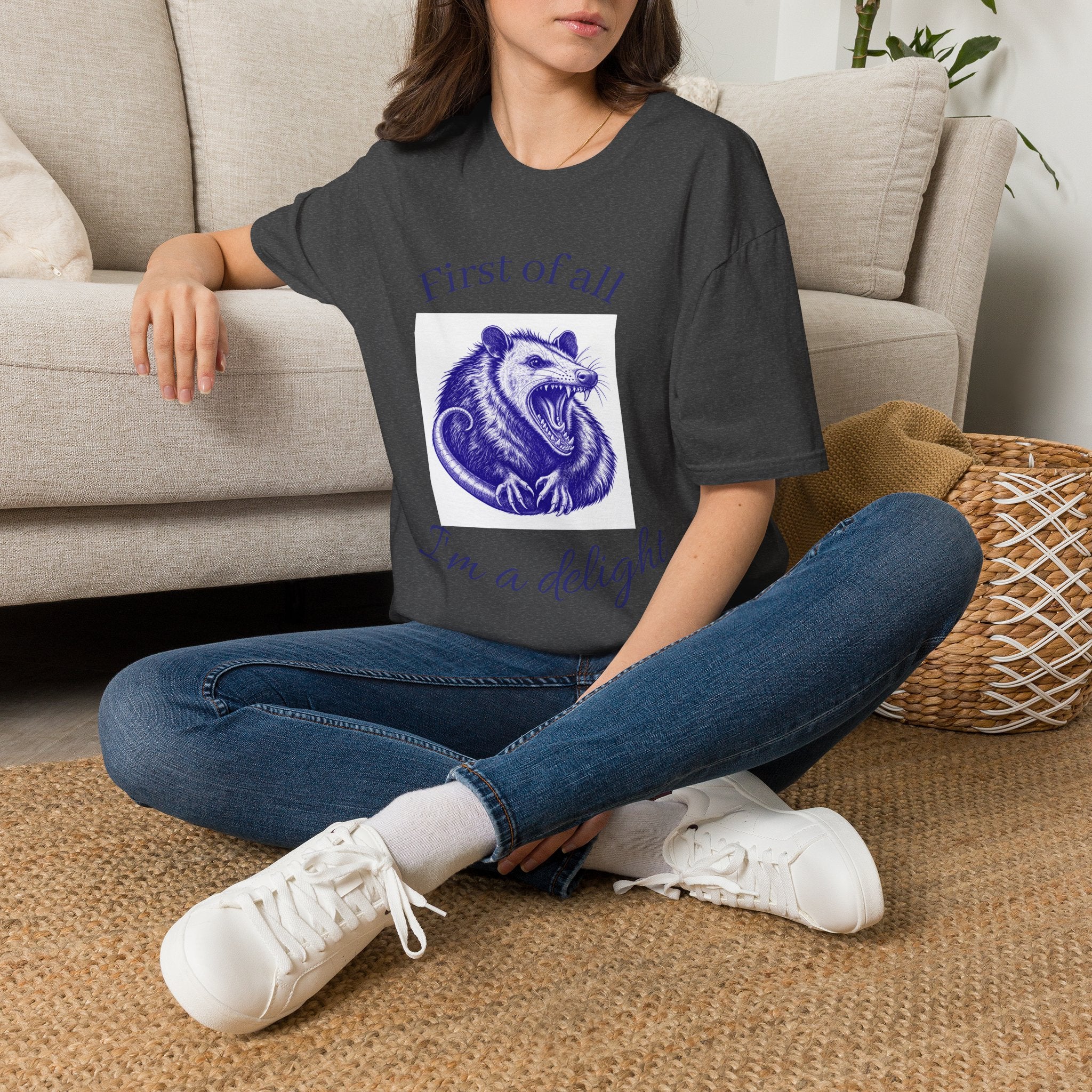 T-Shirt — “First of All, I’m a Delight” Possum Graphic Tee