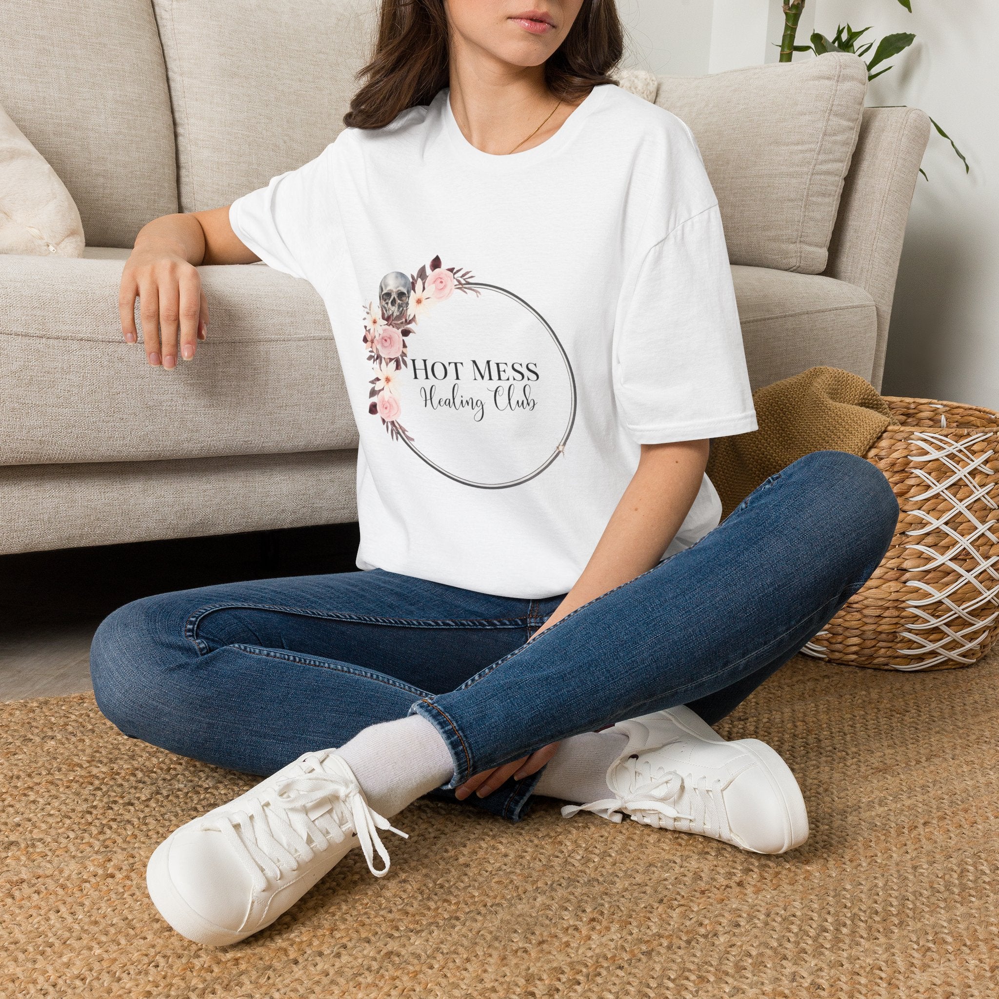 Hot Mess Healing Club T-Shirt — Floral Skull Tee