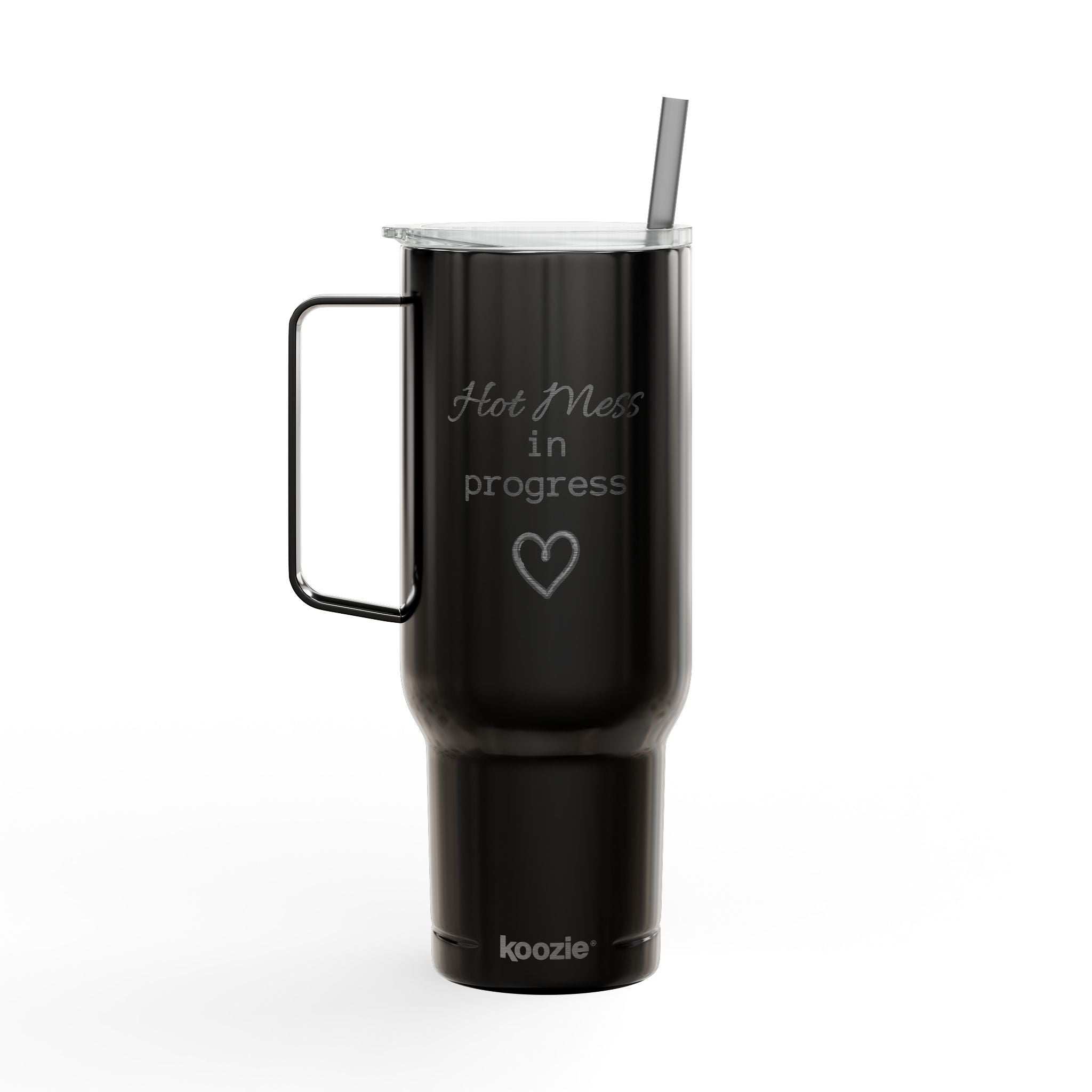 Insulated Tumbler with Lid, 40oz (Engraving)- "Hot Mess in Progress"