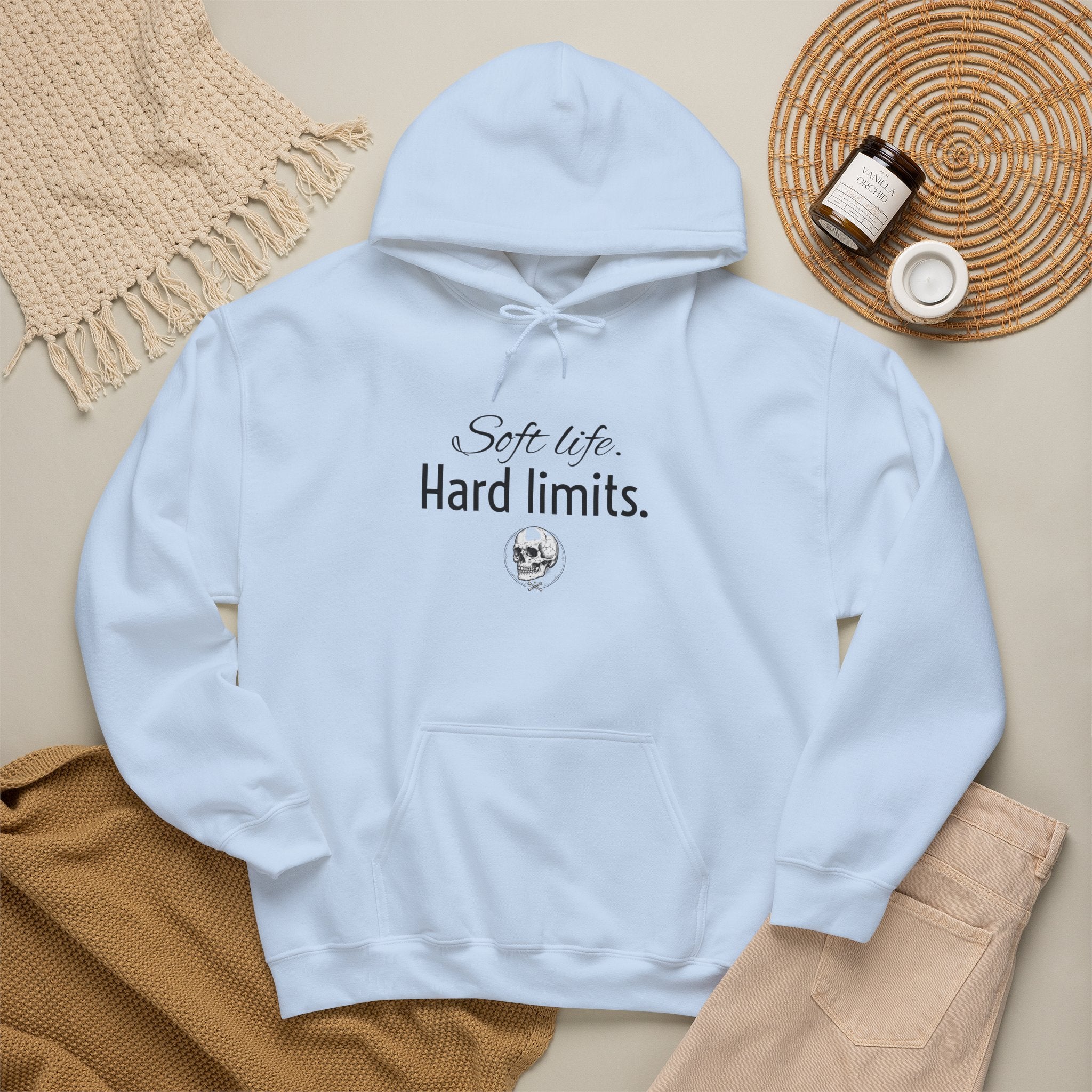 Hoodie — "Soft Life. Hard Limits." Minimalist Script Pullover