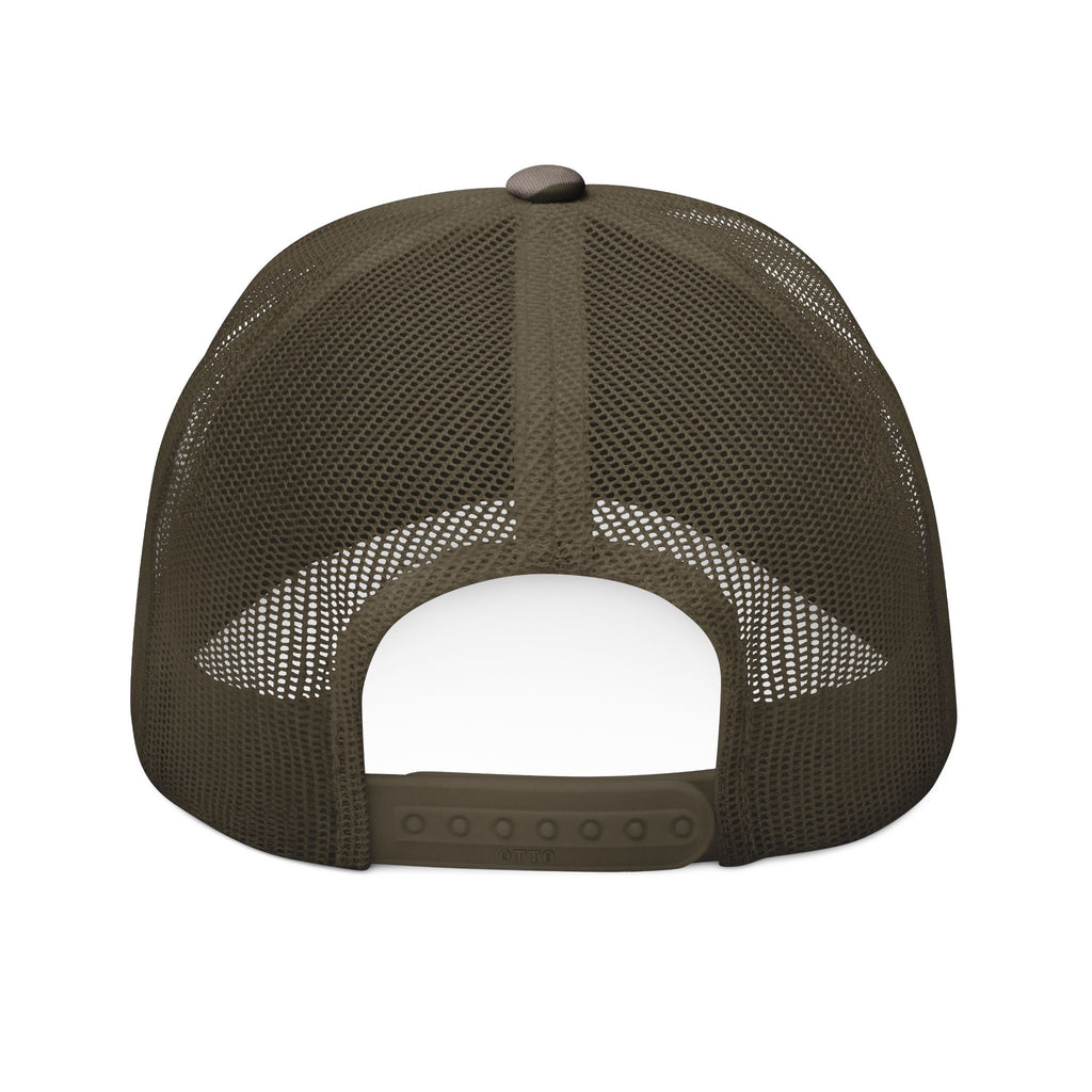 Trucker Hat — Camo Embroidered “Practicing My Throat Punch”