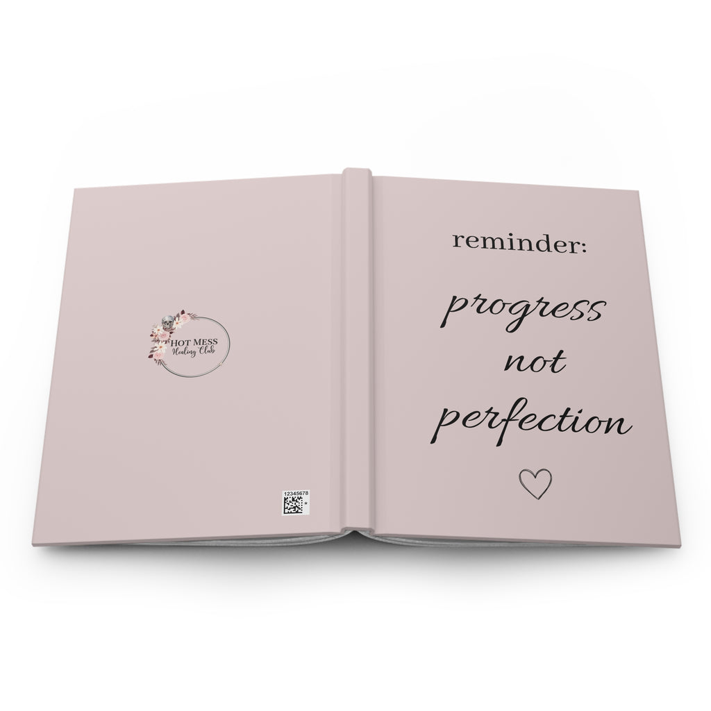 Hardcover Journal — "Reminder: Progress Not Perfection" Motivational Pink Notebook for Goal-Setting & Self-Care