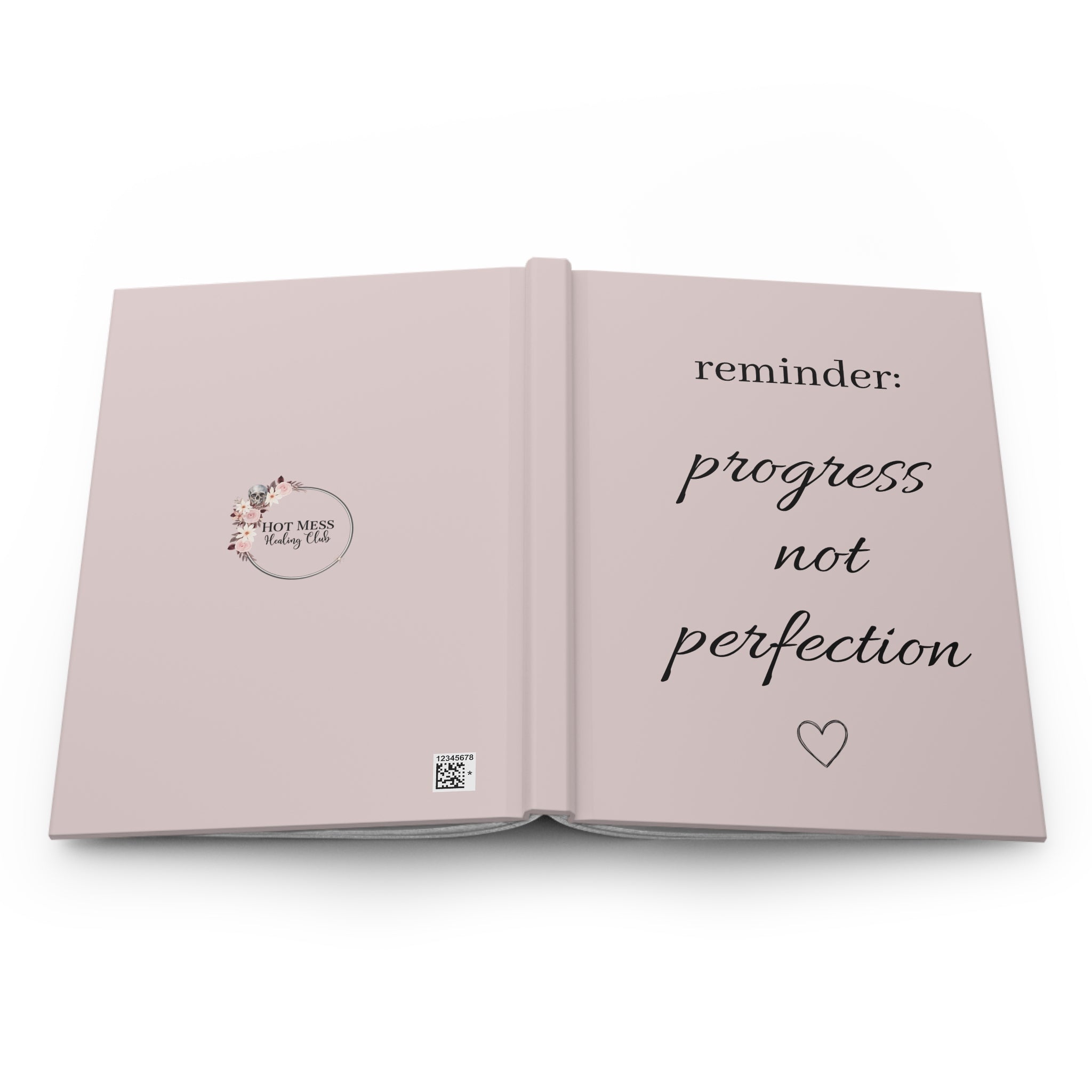 Hardcover Journal — "Reminder: Progress Not Perfection" Motivational Pink Notebook for Goal-Setting & Self-Care