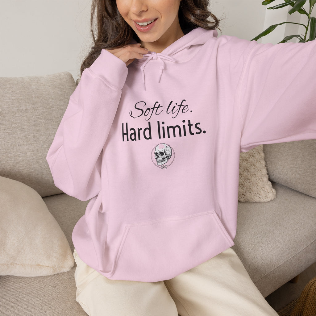 Hoodie — "Soft Life. Hard Limits." Minimalist Script Pullover