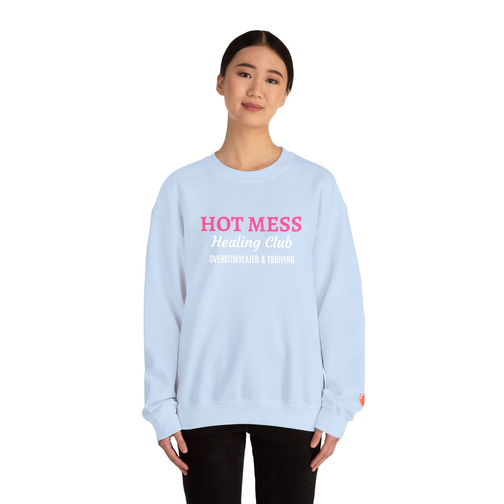Hot Mess Crewneck Sweatshirt — Funny Graphic White Pullover