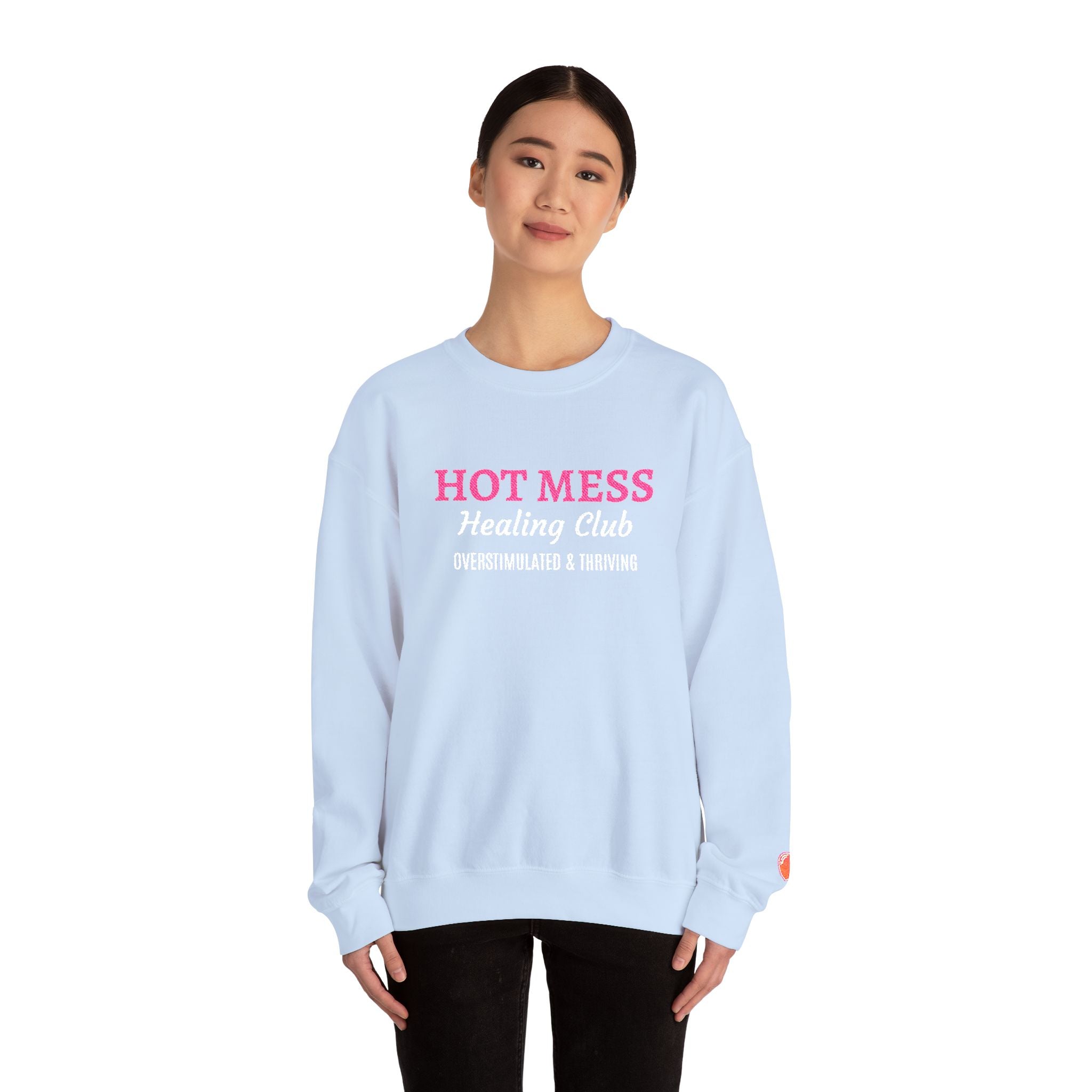 Hot Mess Crewneck Sweatshirt — Funny Graphic White Pullover