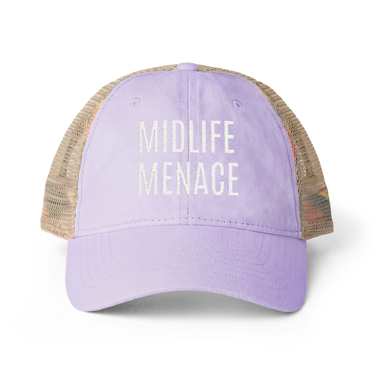 "MIDLIFE MENACE" Women's Washed Mesh-Back Cap