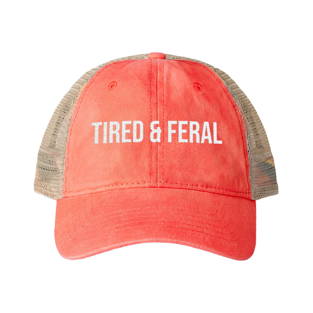 "TIRED & FERAL" Women's Washed Mesh-Back Cap