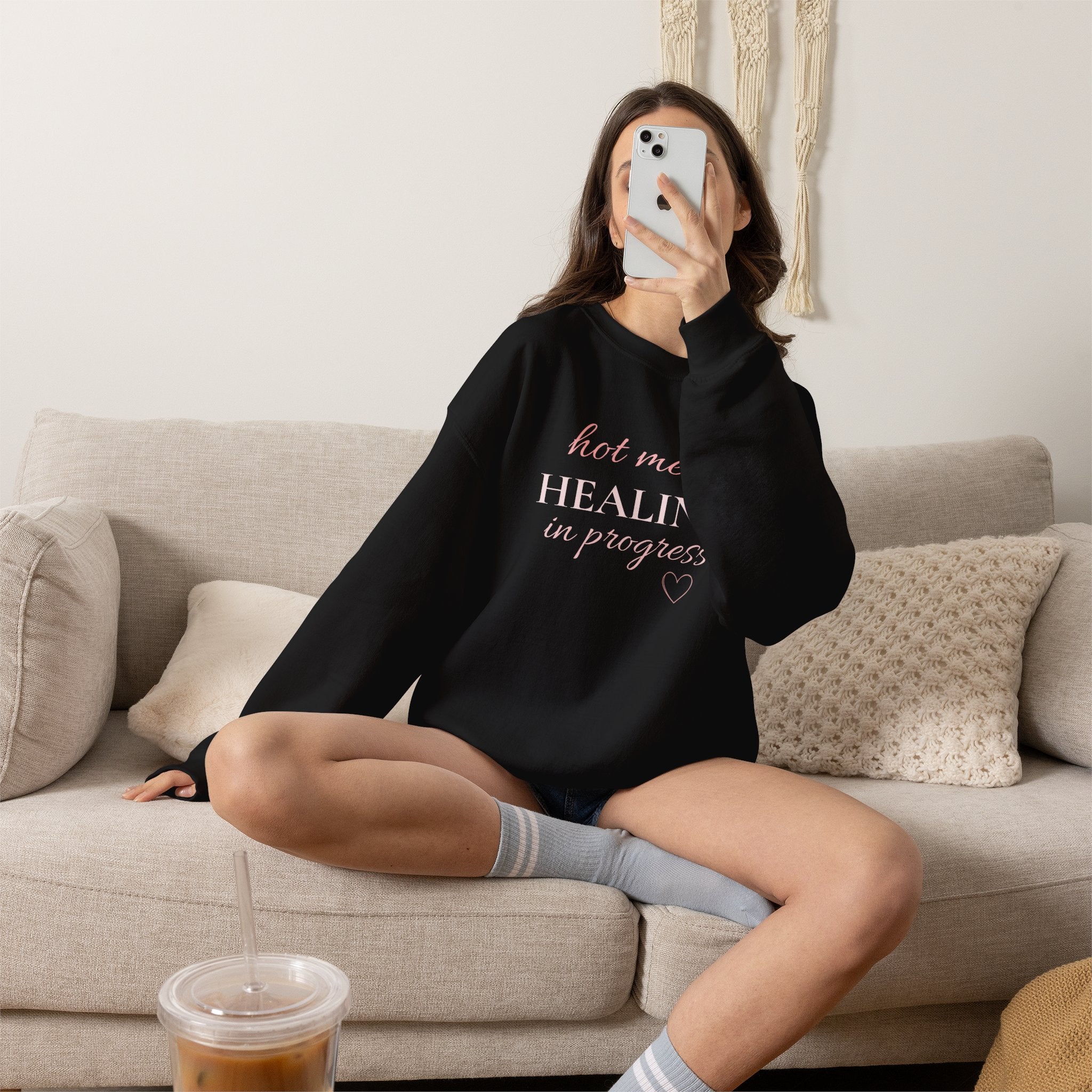 Crewneck Sweatshirt - "Hot Mess, Healing In Progress" Inspirational Pullover