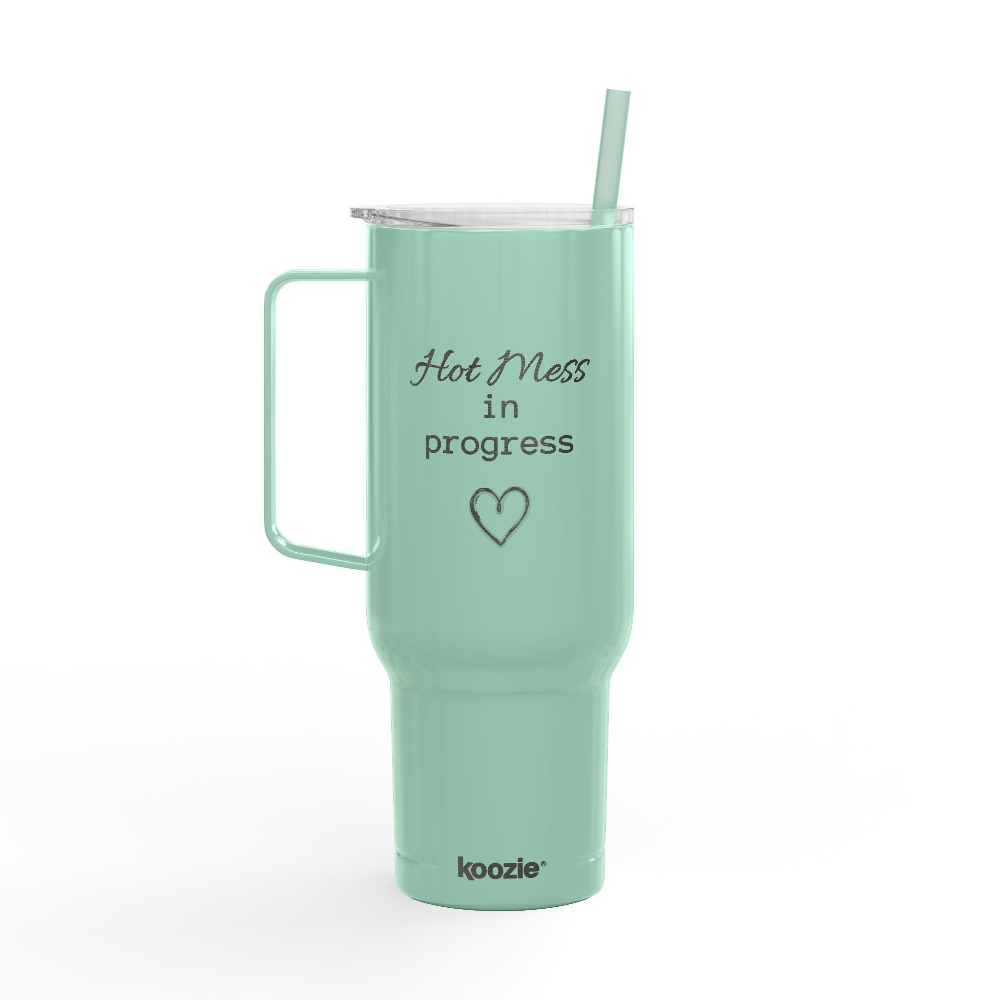 Insulated Tumbler with Lid, 40oz (Engraving)- "Hot Mess in Progress"