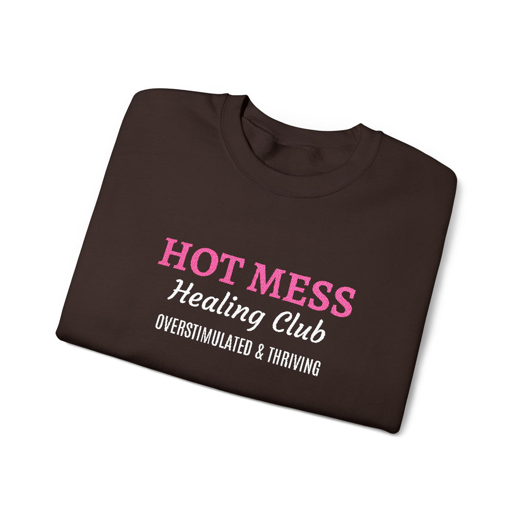 Hot Mess Crewneck Sweatshirt — Funny Graphic White Pullover