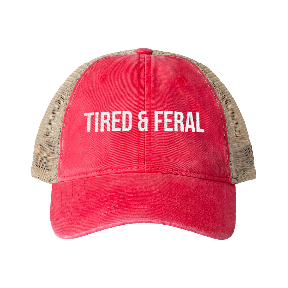 "TIRED & FERAL" Women's Washed Mesh-Back Cap