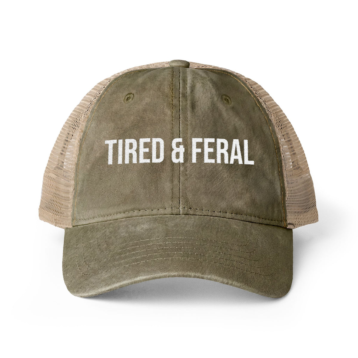 "TIRED & FERAL" Women's Washed Mesh-Back Cap